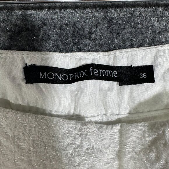 Monoprix Femme Pants Womens 4 White Textured Cotton Lined Zip Fly Pockets - Picture 4 of 6
